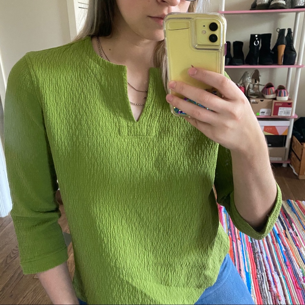 Eileen Fisher Green Textured Tunic Top Size Small